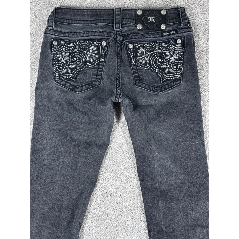Miss Me Jeans Women's Signature Skinny Gray Embellished Pocket Size 28